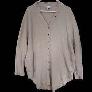 Urban Daizy Gauzy Button Up Top Ivory Size L Long Sleeve Distressed Fairy Grunge